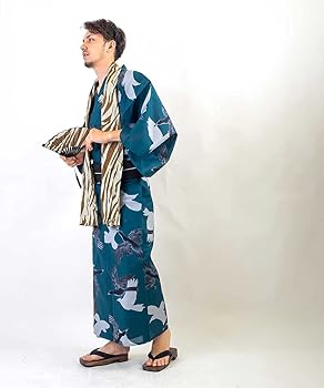 ワンランクアップの浴衣選び！綿麻　紺仁 Amazon | 浴衣+帯+下駄+腰紐 高級綿麻 Ummm.重ね八咫烏 メンズ